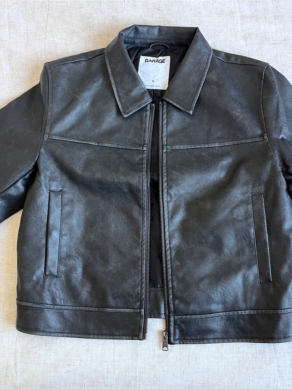 Garage woman' Black Faux Leather Zip Jacket
